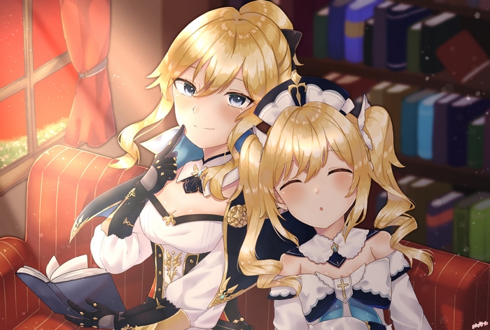 Jean and Barbara from Genshin Impact reading