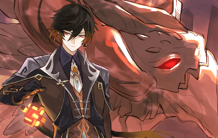 Zhongli and Azhdaha from Genshin Impact