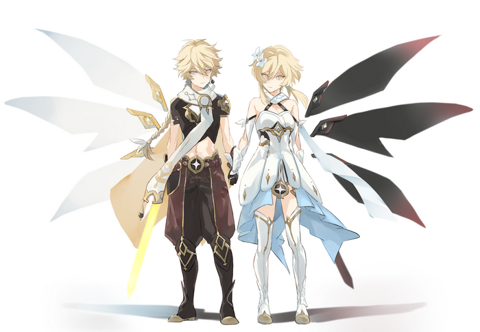 Aether and Lumine from Genshin Impact