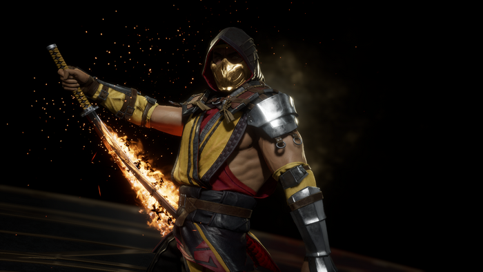 Scorpion from Mortal Kombat with flaming sword