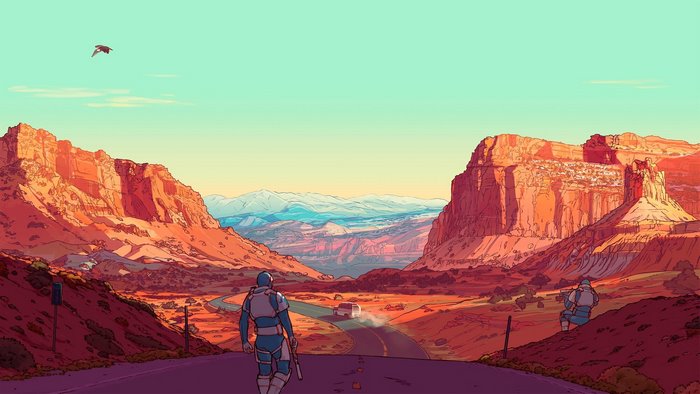 Dustborn characters in a desert landscape