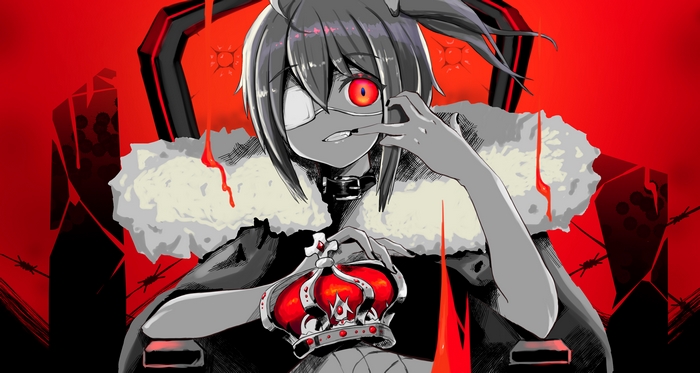 Rikka Takanashi holding a bloody crown