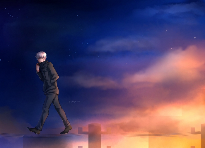 Satoru Gojo Walking at Sunset