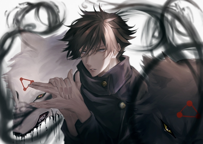 Megumi Fushiguro with Wolf Companions 4K