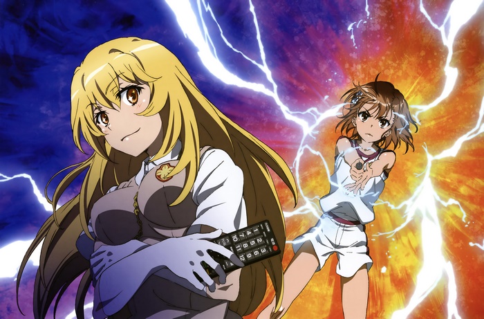 Misaki Shokuhou and Mikoto Misaka with lightning