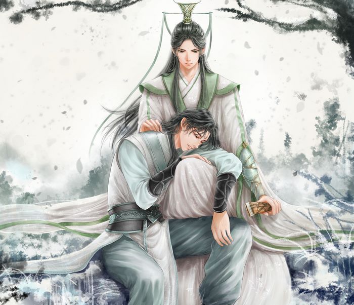 Shen Qingqiu and Luo Binghe in traditional Chinese attire