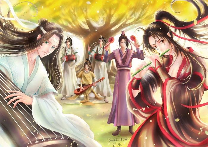 Mo Dao Zu Shi characters playing music outdoors
