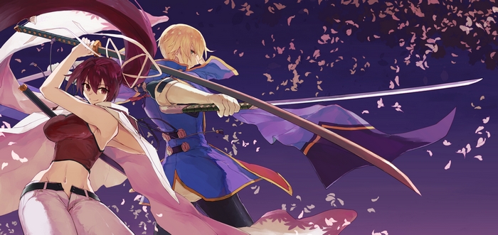 Jin Kisaragi and Yuzuriha in BlazBlue