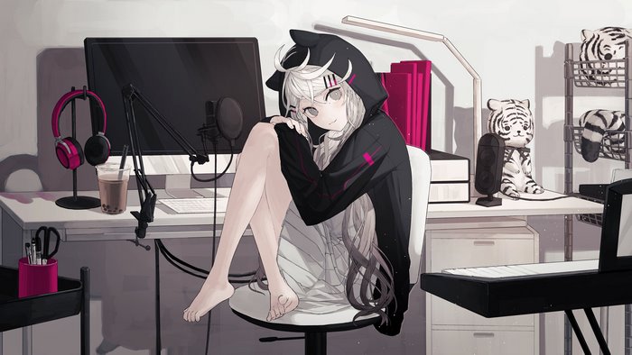 Girl in a hoodie with cat ears 4K
