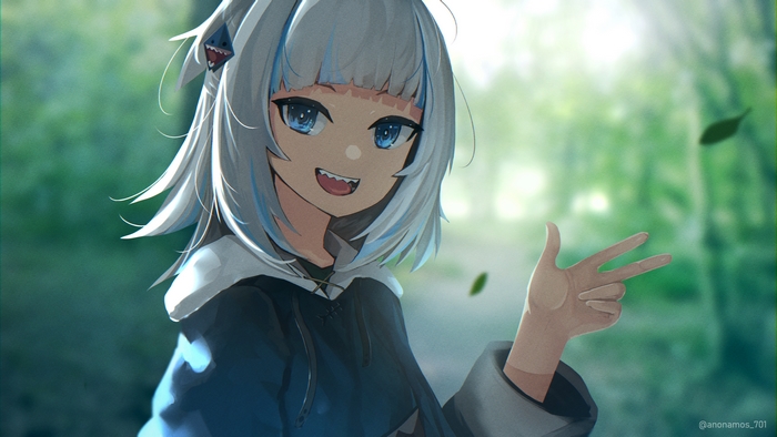Gawr Gura in a forest setting
