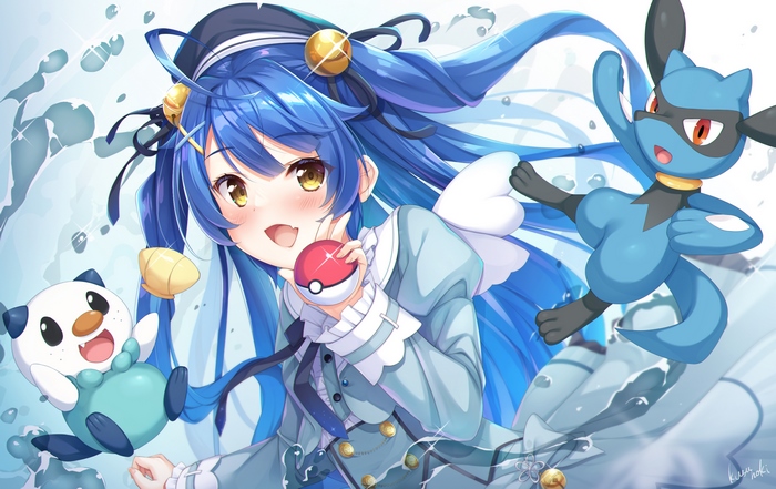 Anime Girl with Oshawott and Riolu