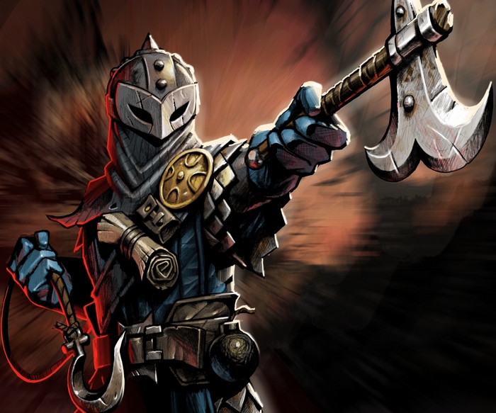 Darkest Dungeon character with axe and hook