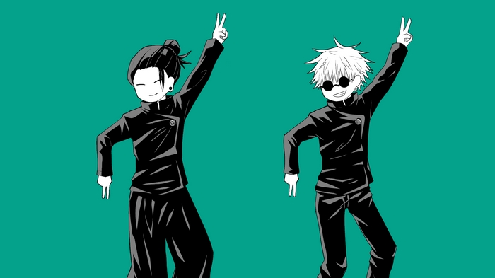 Satoru Gojo and Suguru Geto in black uniforms