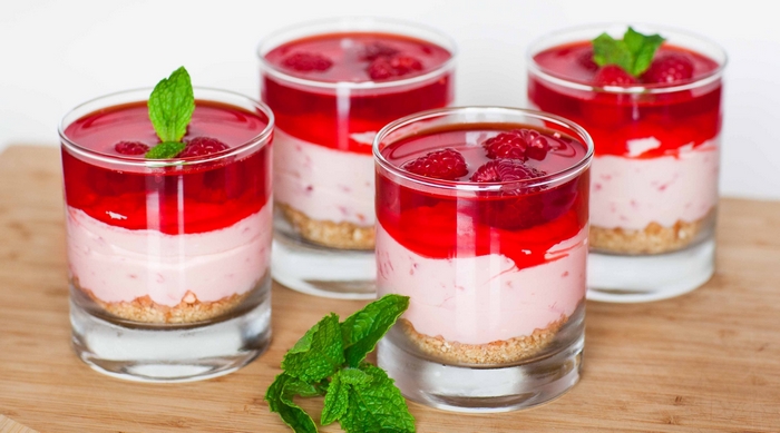 Raspberry cheesecake desserts in glasses