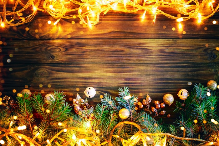 Cozy Christmas Lights and Evergreen Decoration 4K