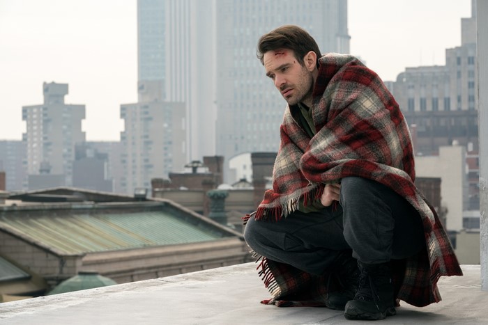 Matt Murdock Wrapped in a Blanket on a Rooftop