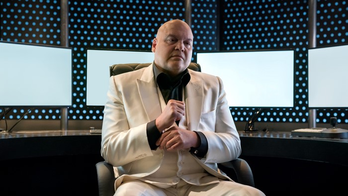 Wilson Fisk in a white suit in a control room