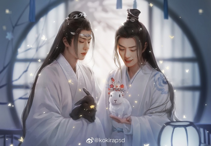 Lan Wangji and Wei Ying with Rabbits