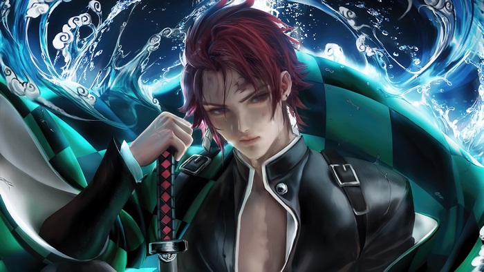 Tanjiro Kamado with Sword and Water Effects 4K