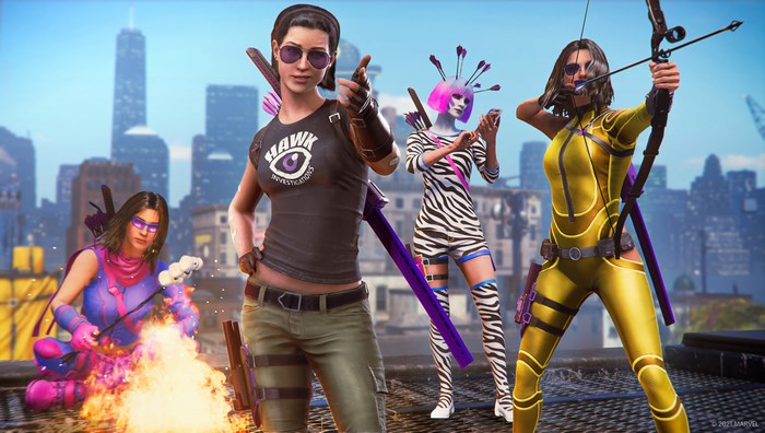 Marvel's Avengers Kate Bishop and allies on rooftop