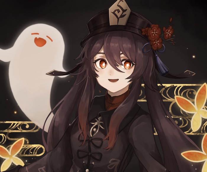 Hu Tao with a ghost companion