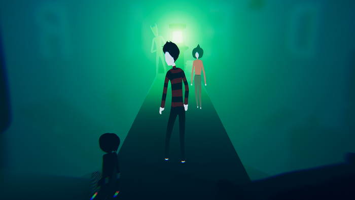 Fools Paradise characters walk towards a glowing doorway