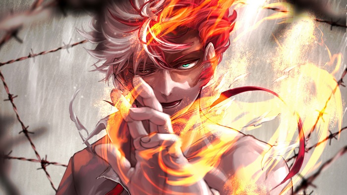 Shoto Todoroki from My Hero Academia with fire