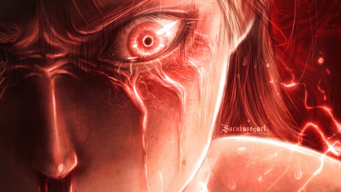 Eren Yeager Intense Red Glow 4K