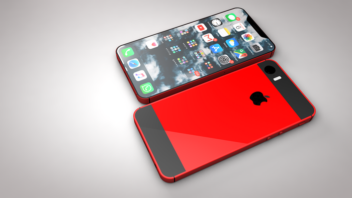Red iPhone 3D Render with Cloud Wallpaper