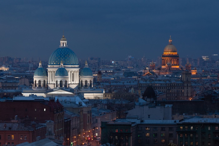 Trinity Cathedral and Saint Isaac's Cathedral in Saint Petersburg at Night