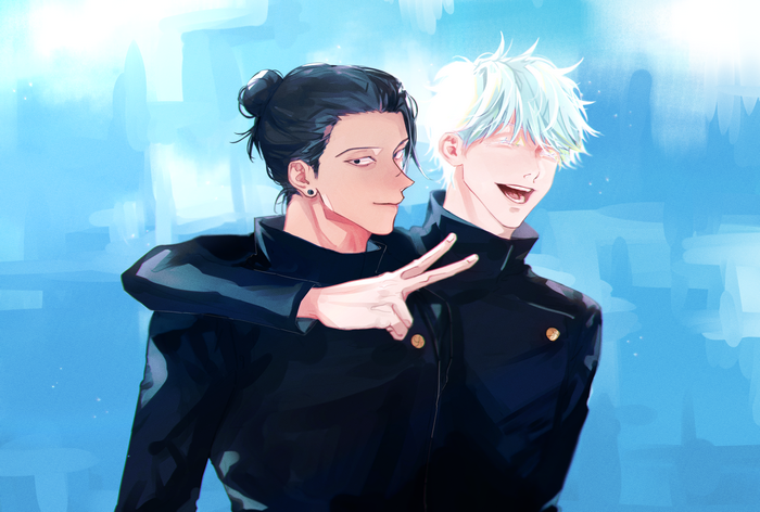Satoru Gojo and Suguru Geto in school uniforms