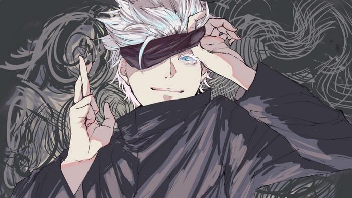Satoru Gojo with blindfold and white hair