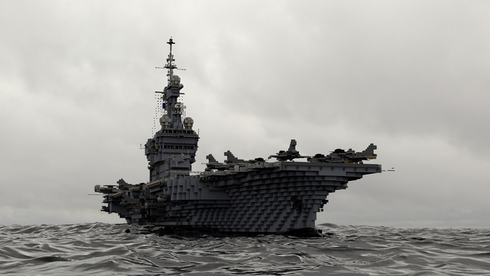 Aircraft carrier model in the ocean