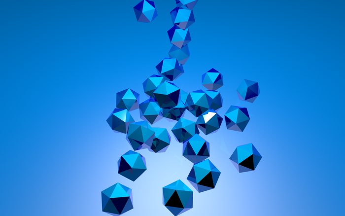Blue Icosahedrons Floating in a Gradient Blue Background
