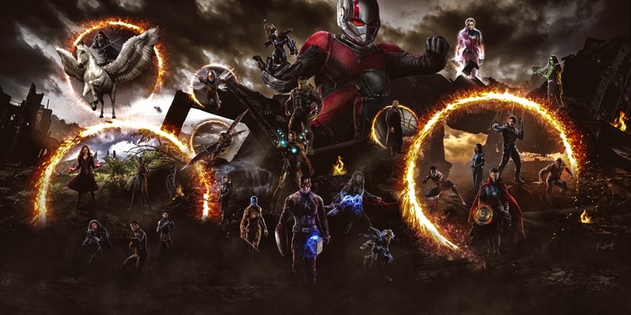 Avengers Endgame Characters in Fiery Portals