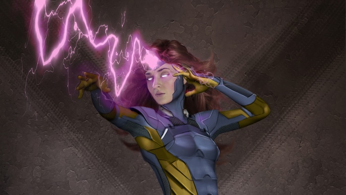 Jean Grey using telekinetic powers with pink lightning