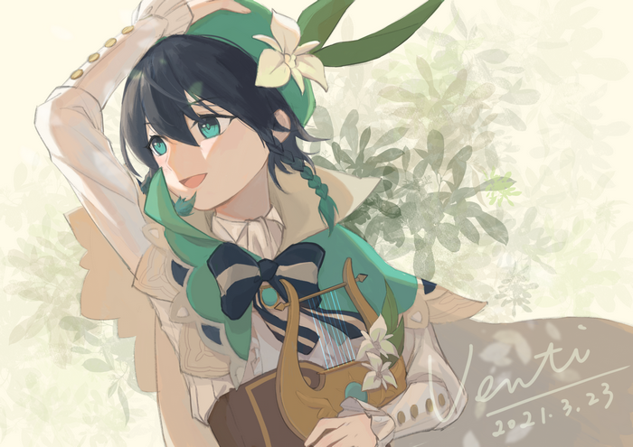Venti from Genshin Impact holding a lyre