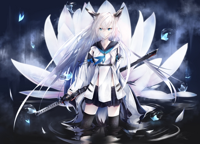 Kawakaze (Azur Lane) with Katana and Lotus