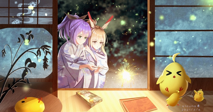 Azur Lane Javelin and Ayanami with Sparklers