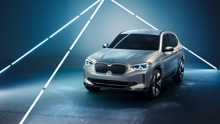 Silver BMW iX3 electric SUV concept car