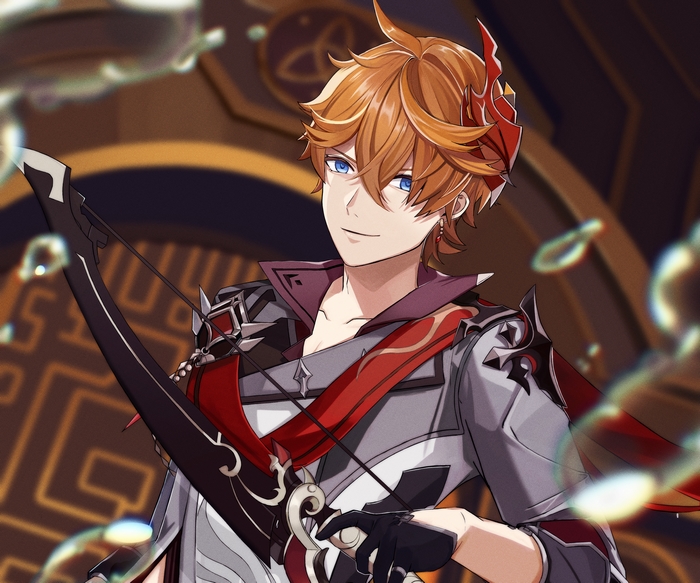 Tartaglia Childe from Genshin Impact with a bow