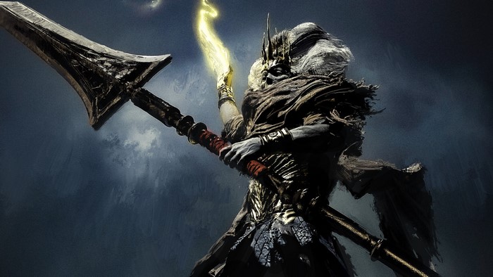 The Nameless King holding a lightning spear