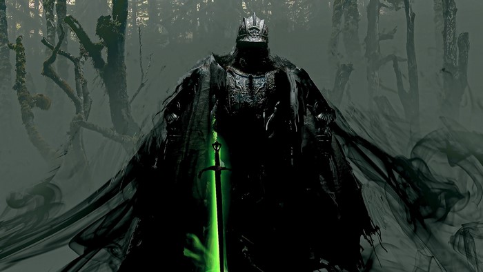 Fantasy Knight with Glowing Sword in Forest
