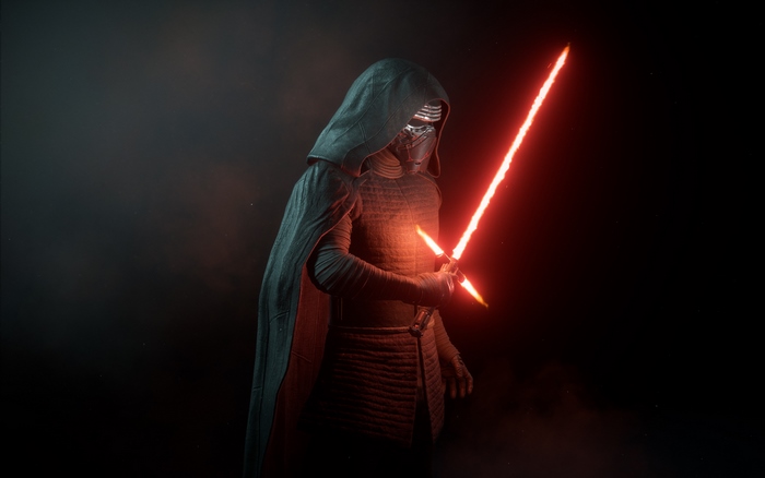 Kylo Ren holding a red lightsaber