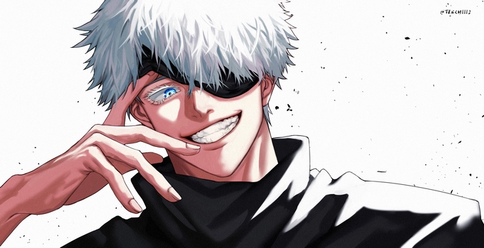 Satoru Gojo with white hair and blue eyes