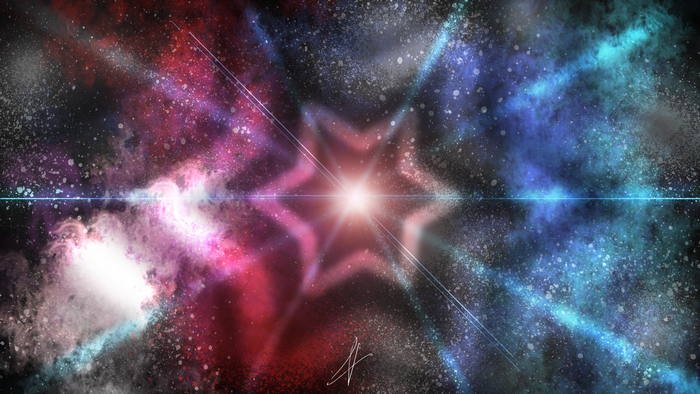 Star-shaped nebula in outer space with bright light