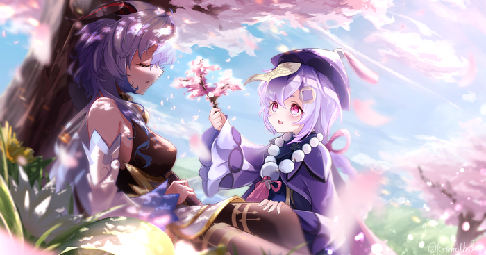 Ganyu and Qiqi Cherry Blossom Scene