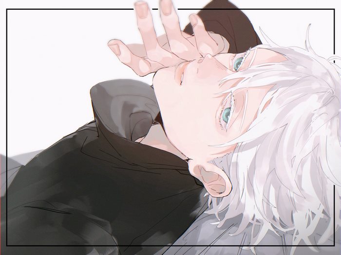Satoru Gojo with White Hair and Blue Eyes
