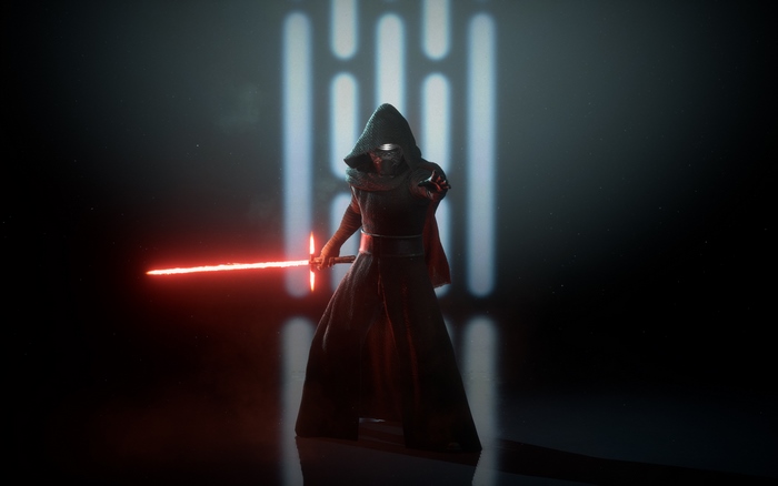 Kylo Ren holding a lightsaber in Star Wars Battlefront II