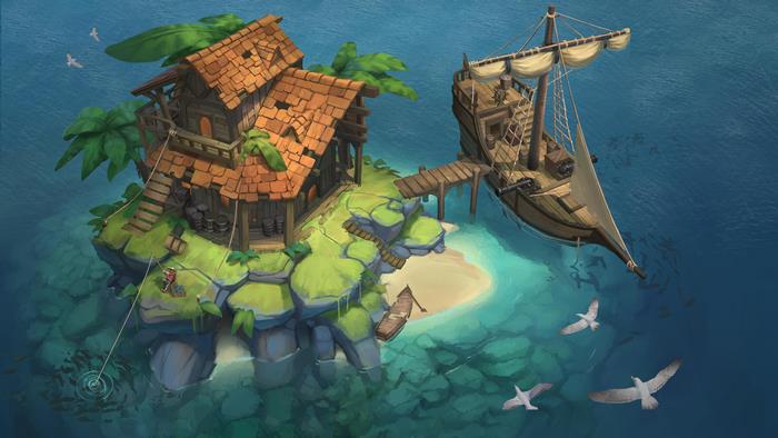 Fantasy Island with Ship and Fishing